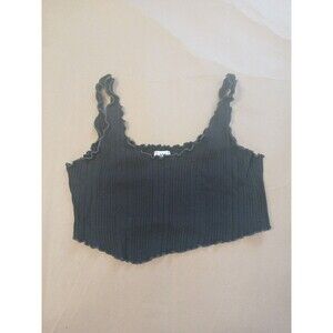 BDG Urban Outfitters Cropped Top Size M Black Ribbed Ruffle 90s Grunge